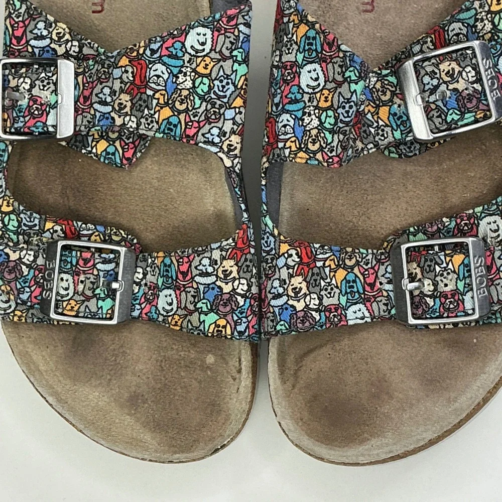 BOBS Skechers Multicolor Dog Print Slide Sandals Kids Size 7 Memory Foam Buckle